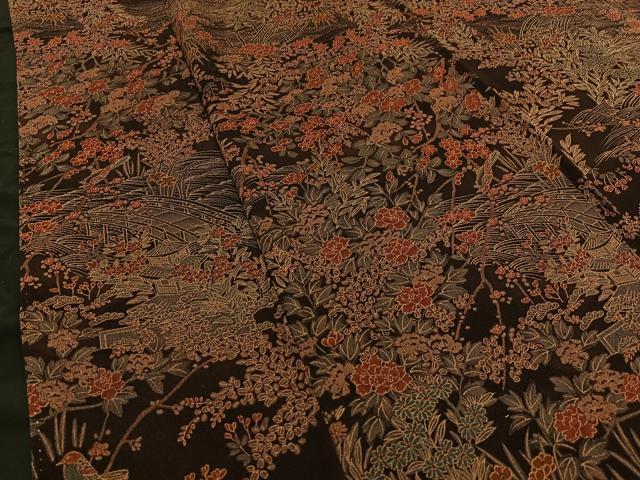 平和屋着物■上質な小紋 風景草花文 金彩 鬼しぼ縮緬 正絹 逸品 BAAP3120by