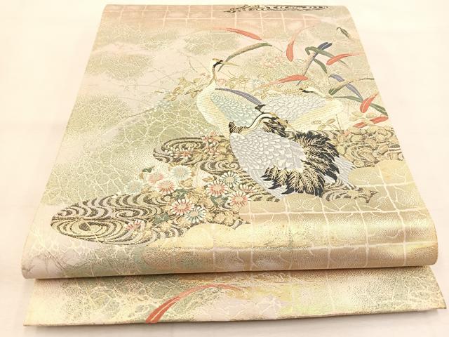 平和屋着物◎六通柄袋帯　唐織　九百錦　紫箔鶴寿文　金糸　正絹　逸品　BAAU2513yc