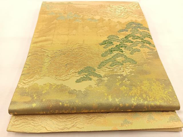 平和屋着物◎西陣　服部織物謹製　六通柄袋帯　風景松文　手工芸　こはく錦　金糸　引箔　正絹　逸品　BAAU2514yc