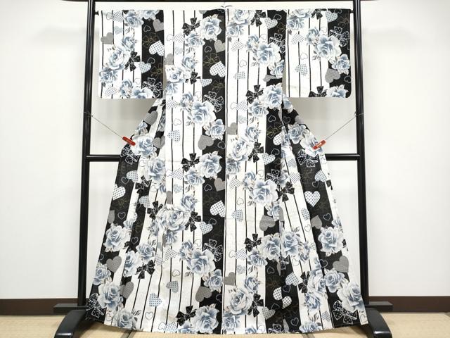 平和屋着物∴夏物　浴衣　南明奈　バラ　リボン　ハート　金彩　綿　逸品　CABF2715tx