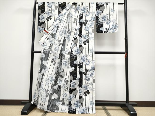 平和屋着物∴夏物　浴衣　南明奈　バラ　リボン　ハート　金彩　綿　逸品　CABF2715tx
