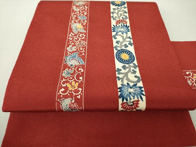 平和屋着物●和染紅型 栗山紅型 栗山吉三郎 九寸名古屋帯 舞蝶花間道 鬼しぼ縮緬 正絹 逸品 未使用 DAAV6323ps