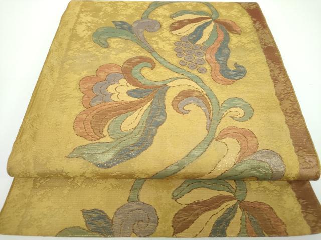 平和屋着物●西陣　老舗　渡文謹製　手織　六通柄　本袋帯　瑠璃錦　更紗花文　金糸　正絹　逸品　DAAV6764ps