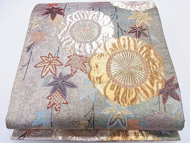 平和屋着物■六通柄袋帯 ふくれ織 草花文 金糸 逸品 CAAD6672hy