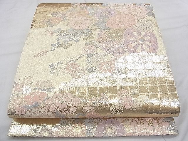 平和屋着物◎六通柄袋帯　唐織　花車　金糸　逸品　BAAK0203qt