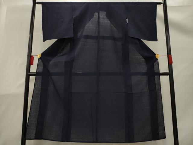 平和屋着物＊夏物　色無地　横段紋紗　留紺色　正絹　逸品　AAAW2030sx