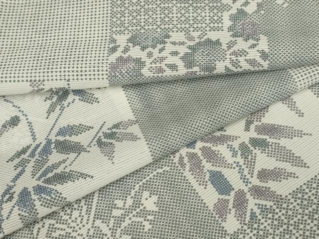 平和屋着物＊夏物　小紋　絽　色紙草花文　洗える着物　AAAY6713sx