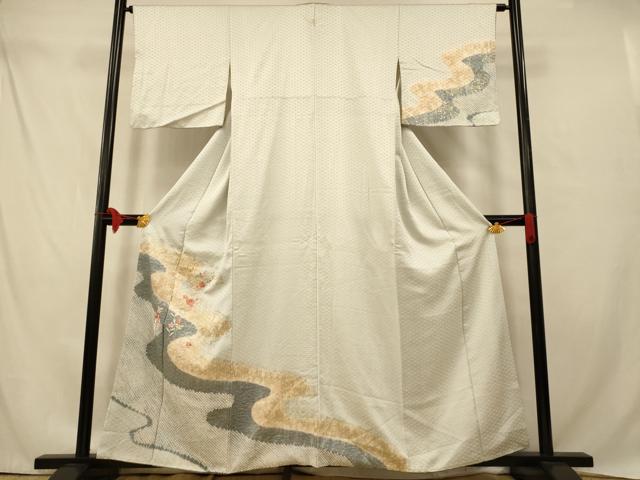 平和屋着物■訪問着 中国三大刺繍 スワトウ刺繍 汕頭刺繍 絞り 流水草花文 金彩 正絹 逸品 AABD6885fw