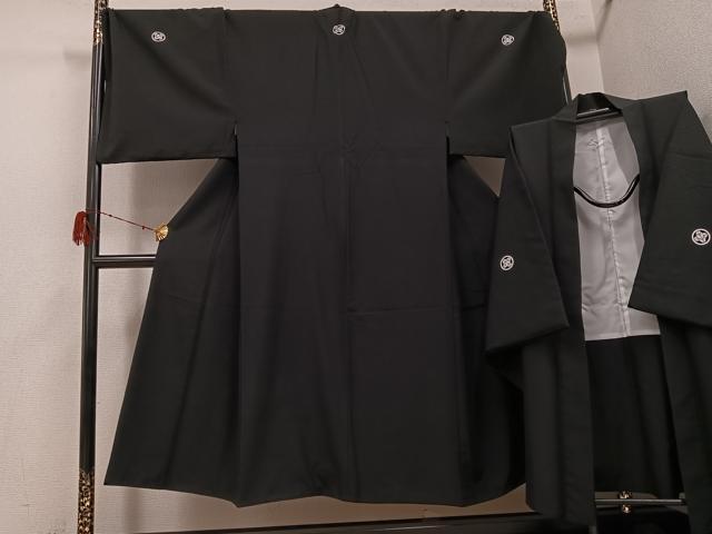 平和屋着物●男性　黒紋付・羽織セット　洗える着物　AABH2071ph