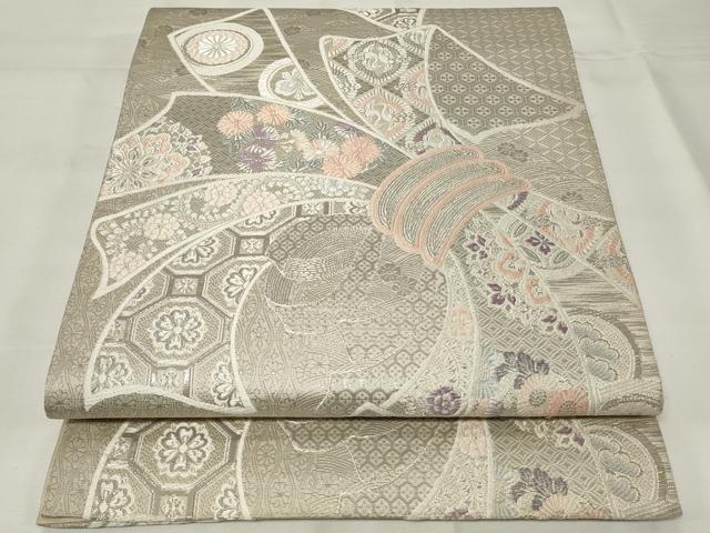 Rakuten - 平和屋着物◎六通柄袋帯　唐織　草花熨斗目文様　プラチナ箔　正絹　逸品　CAAY2222in