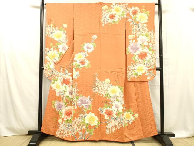 平和屋着物■豪華振袖　向かい鶴枝花文　金彩　正絹　逸品　DABD6767cm