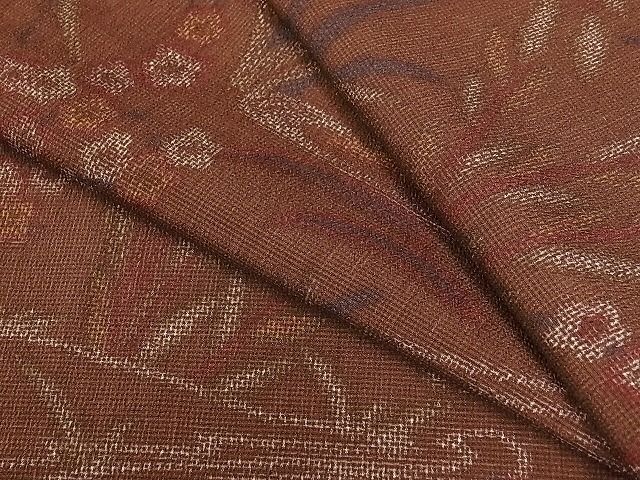 平和屋着物◆お召　流水草花文　着丈162.5cm　裄丈65.5cm　正絹　逸品　未使用　mop3593