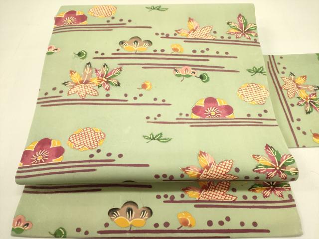 平和屋着物●人間国宝　鎌倉芳太郎　型絵染　琉球紅型　塩瀬　九寸名古屋帯　花松文　正絹　逸品　DAAZ2258op