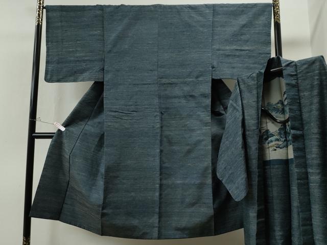 平和屋着物■男性 紬 アンサンブル 霞文 正絹 逸品 CAAO5718yc