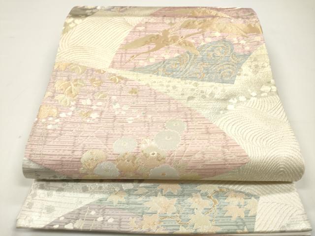 平和屋着物◎六通柄袋帯 地紙飛鶴花文 金銀糸 正絹 逸品 DAAW0863op