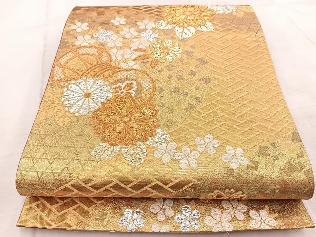平和屋着物◎六通柄袋帯　鼓花文　金銀糸　正絹　逸品　BAAV6490yc