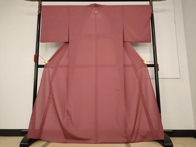 平和屋着物＊夏物　人間国宝・羽田登喜男監修　色無地　絽　銀朱色　高島屋扱い　洗える着物　AABB0640st