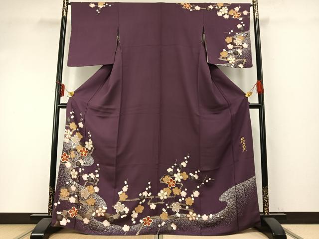 平和屋着物●皇室デザイナー 中村乃武夫 訪問着 駒刺繍 舞花文 金彩 正絹 逸品 AABD0740fy