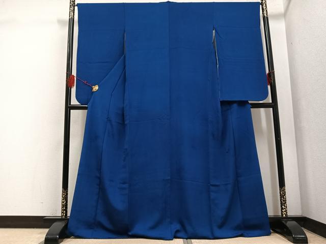 平和屋着物●小振袖　二尺袖　花唐草地紋　留紺色　正絹　逸品　AABF5355ph