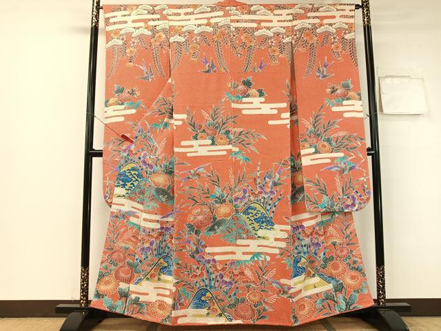 乐天商城 - 平和屋着物●名門　藤娘きぬたや・総絞り　振袖　重ね山霞花鳥文　正絹　逸品　CABB5059vp