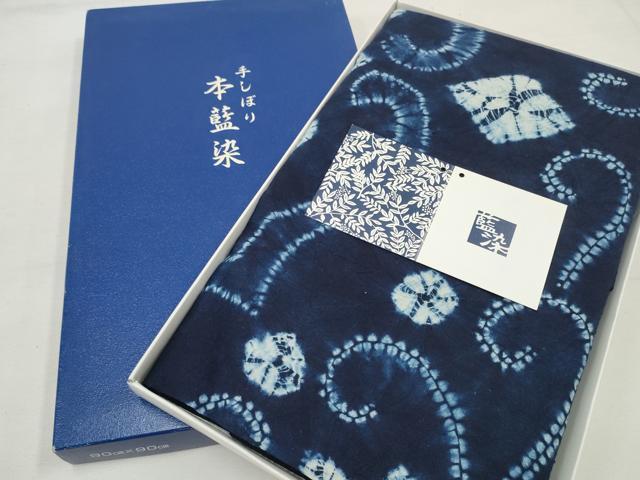 平和屋着物▼和装小物 インテリア小物 テーブルクロス 手しぼり 本藍染 タペストリー 箱付き 綿 逸品 未使用 DABC1298zzz