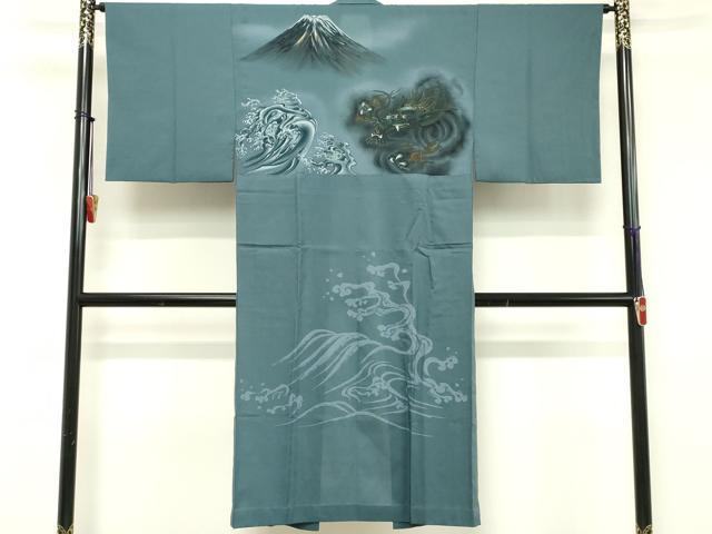 平和屋着物■男性　長襦袢　無双仕立て　龍　富士　立波　正絹　逸品　DABE2587cd