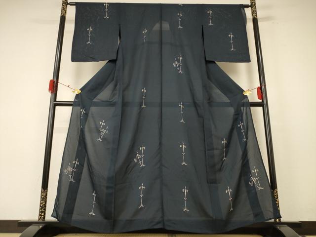 平和屋着物＊夏物　小紋　絽　草花文　正絹　逸品　AABF1592jd