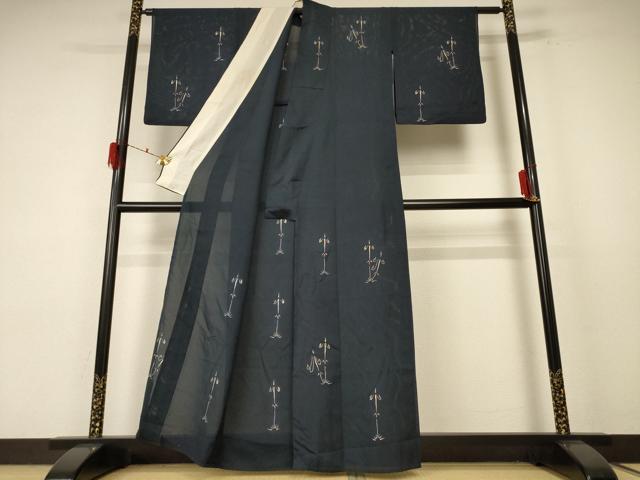 平和屋着物＊夏物　小紋　絽　草花文　正絹　逸品　AABF1592jd