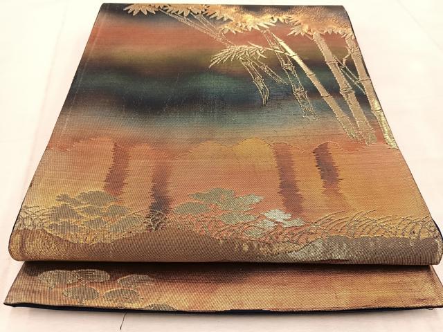 平和屋着物◎六通柄袋帯　竹林　金糸　引箔　正絹　逸品　BAAV4419yc