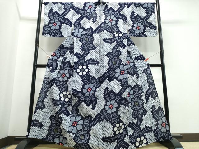 平和屋着物∴夏物　浴衣　有松鳴海絞り　舞花文　綿　逸品　CABE9041ng