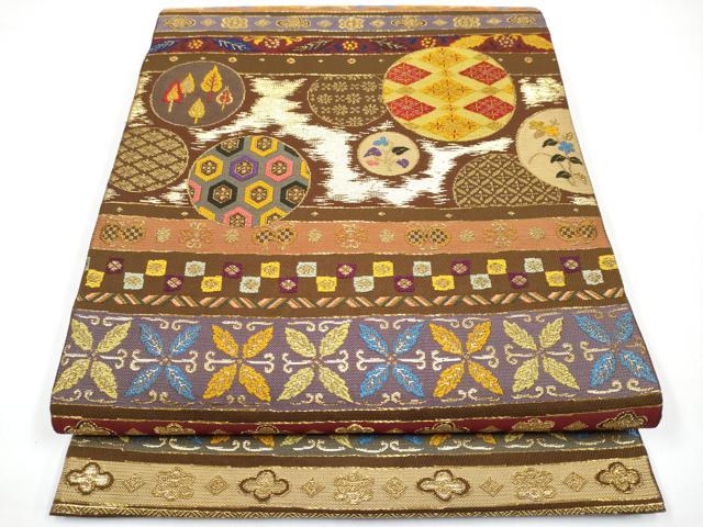 平和屋着物■極上　河崎工房　河織津園　六通柄　本袋帯　唐織　丸紋草花　金糸　逸品　CYAA2953s5