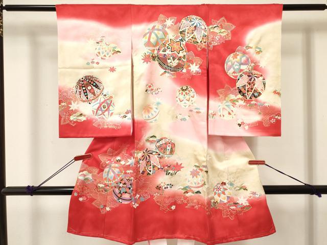 平和屋着物[]お宮参り　女の子　祝着　産着　初着　のしめ　鞠花文　暈し染め　金銀彩　逸品　未使用　DABE7135ma