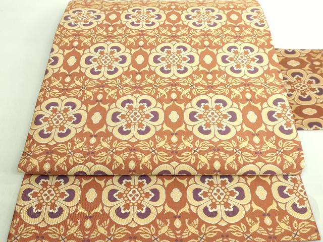 平和屋着物■極上　俵屋　人間国宝　喜多川平朗 有職織物　九寸名古屋帯　花鳥梅花文　桧皮色地　逸品　DZAA7748kh5