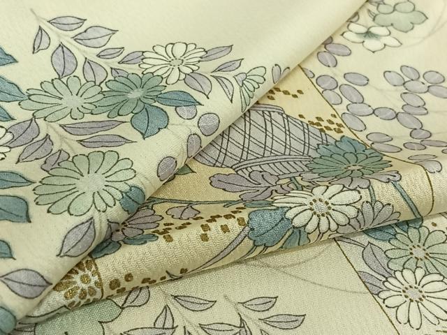 Kimono - 平和屋着物▽上質な小紋　単衣　手描き　色紙飾花文　金彩　正絹　逸品　AABG8733jh