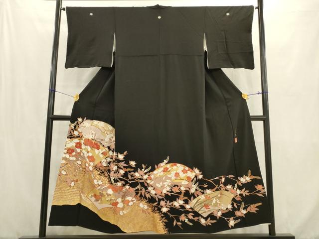 平和屋着物■豪華黒留袖　作家物　駒刺繍　地紙花文　正絹　逸品　AABC7401ma