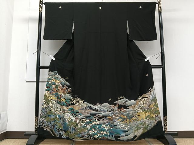 乐天商城 - 平和屋着物■豪華黒留袖　作家物　風景人物文　金彩　正絹　逸品　CABF8096xi