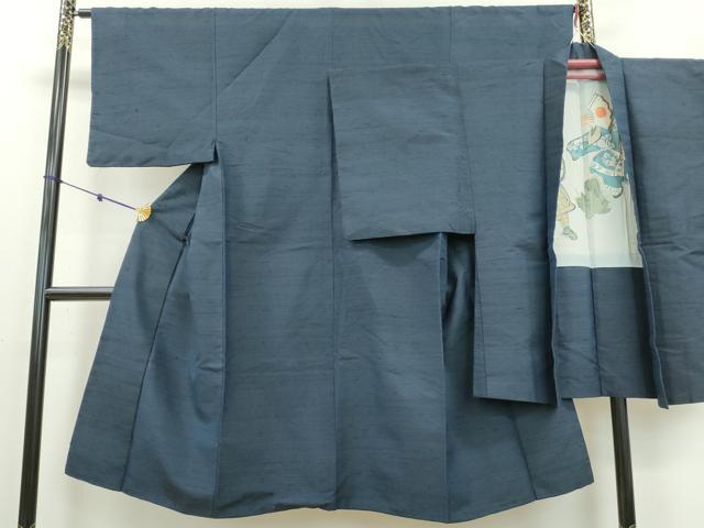 平和屋着物■男性 紬 アンサンブル 紺色 正絹 逸品 DAAJ2467ud