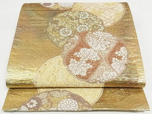 平和屋着物■六通柄袋帯 雪輪花文 金糸 正絹 逸品 AAAF0441Asx 平和屋着物■六通柄袋帯 雪輪花文 金糸 正絹 逸品 AAAF0441Asx