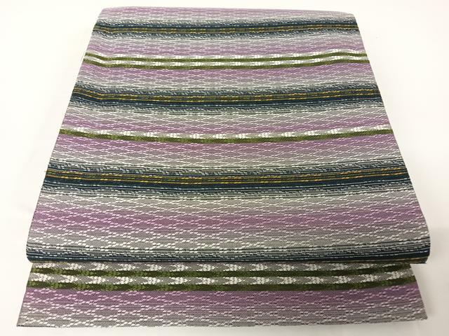 平和屋着物●六通柄袋帯　縞　正絹　逸品　AABA2605np