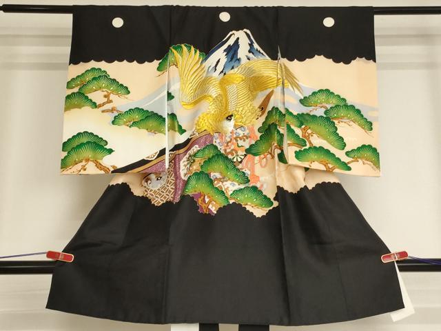 平和屋着物[]お宮参り　男の子　祝着　産着　初着　のしめ　刺繍　鷹　風景松文　金銀糸　金彩　逸品　AABI2775ja