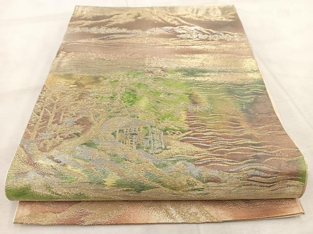 平和屋着物◎六通柄袋帯　遠山風景文　金銀糸　引箔　正絹　逸品　BAAV6542yc