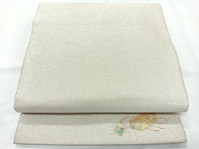 平和屋着物◎全通柄袋帯　霞文　ワンポイント　銀糸　正絹　逸品　CAAY5355nb