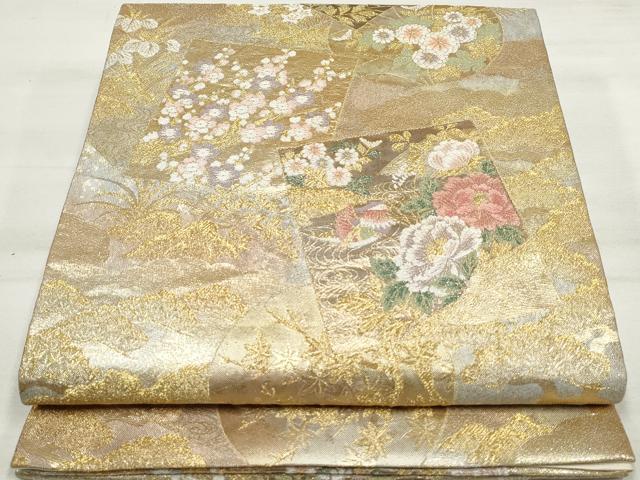 平和屋着物◎六通柄袋帯 唐織 地紙花鳥文 金糸 正絹 逸品 DAAT2847qa