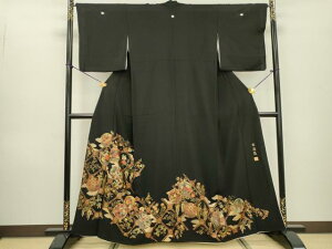 平和屋着物▼豪華黒留袖 作家物 蜀江花鳥丸文 彫漆箔 正絹 逸品 DAAW3374fe