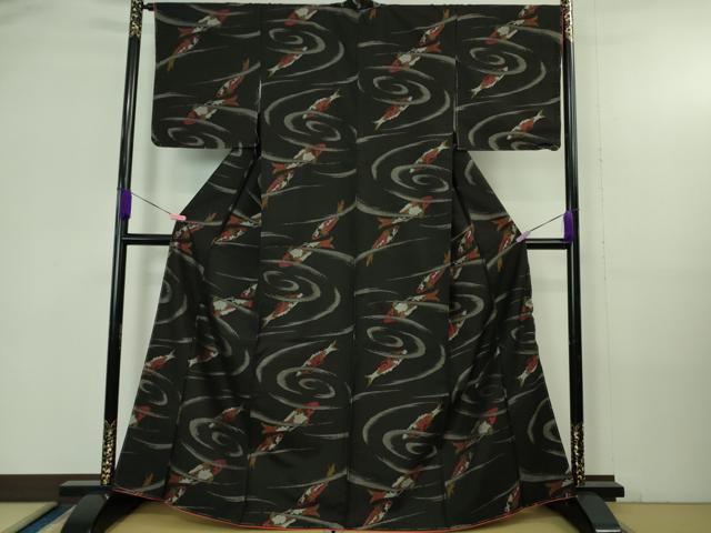 平和屋本店●極上　本場大島紬　錦鯉　黒地　逸品　未使用　DZAB4182kh6