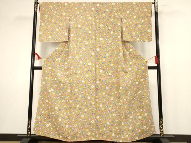 平和屋着物■上質な小紋　花唐草文　鬼しぼ縮緬　正絹　逸品　AAAP7107iu