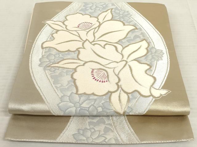 平和屋着物◎六通柄袋帯　立涌花文　銀糸　正絹　逸品　AAAW3553sg