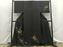 平和屋着物■訪問着 鶴 葡萄蔦の葉文 黒地 金彩 さが美扱い 正絹 逸品 BAAR9940ph