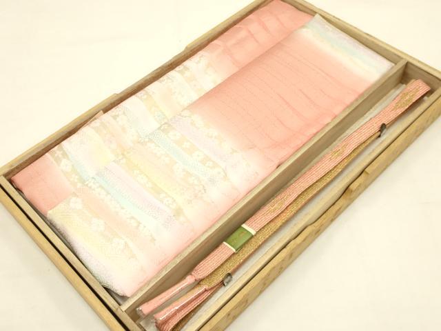 平和屋本店●和装小物　帯締め・帯揚げセット　高麗組 綾出し　横段文　暈し染め　金糸　正絹　逸品　未..