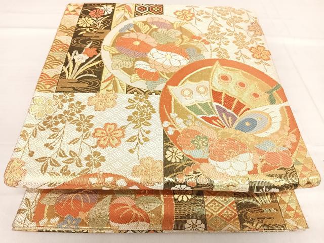 Other - 平和屋着物◎佐賀錦　六通柄袋帯　花蝶丸文　金糸　正絹　逸品　AABF4862yx